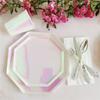Reflective Rainbow Disposable Tableware Sets Paper Plates Cups Iridescent Wedding Birthday Party Decor Rainbow Party Supplies