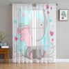 Cute Baby Elephant With Hearts Sheer Curtain For Living Room Modern Voile Tulle Window Curtains For Bedroom Kitchen Drapes