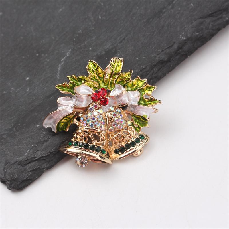 Elegant & Cute Christmas Bell Brooch with Sparkling Rhinestones - Unique Bow-Shaped Accessory for Women
