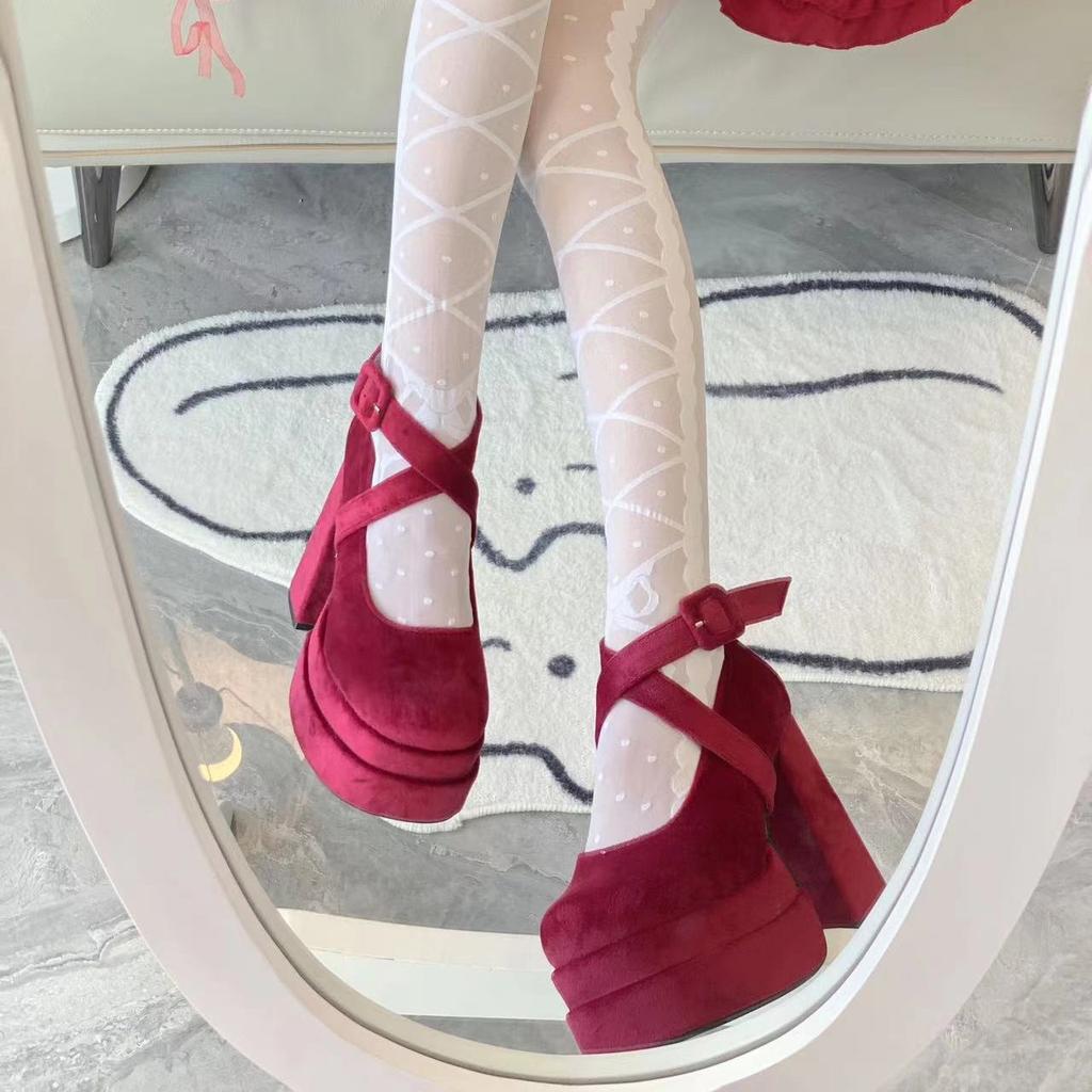 Retro Thick Heel Mary Janes High Heels Spring Autumn Pink Wedding Shoes Heightening Shoes