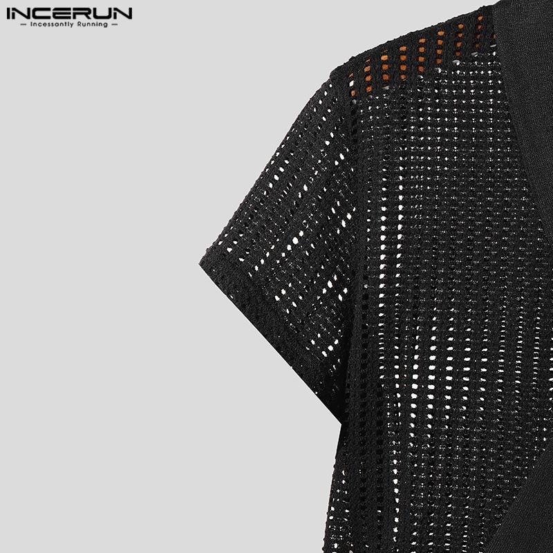 INCERUN Мужские пляжные футболки с V-образным вырезом и коротким рукавом, ажурной отделкой спереди и перекрестными повязками