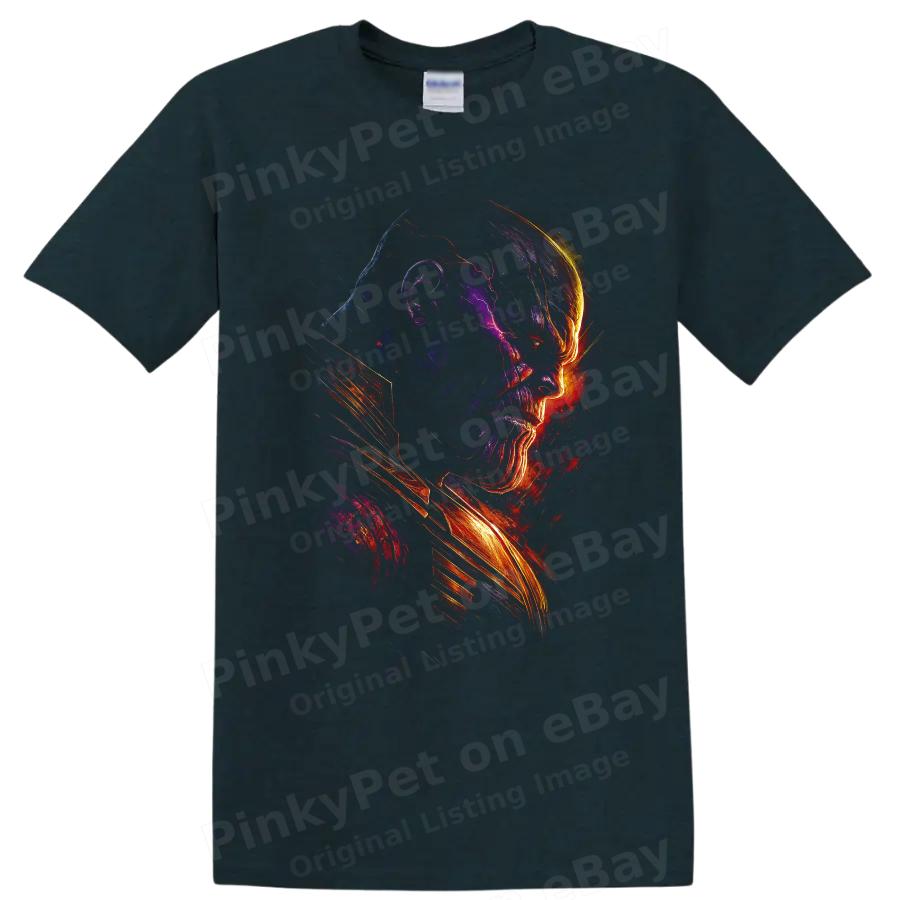 Thanos T Shirt Cosmic Villain Portrait Graphic Tee w Strong Glowing Art