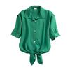 Women Shirt Summer Short Sleeve Casual Shirt Lapel Solid Color Breathable Women Blouse for Office Travel Party Daily Wear