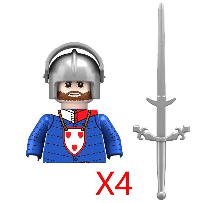 Военные строительные блоки Средневековые фигурки солдат Рыцари Иерусалима Крестовые походы Война роз Боевой конь Оружие Щит