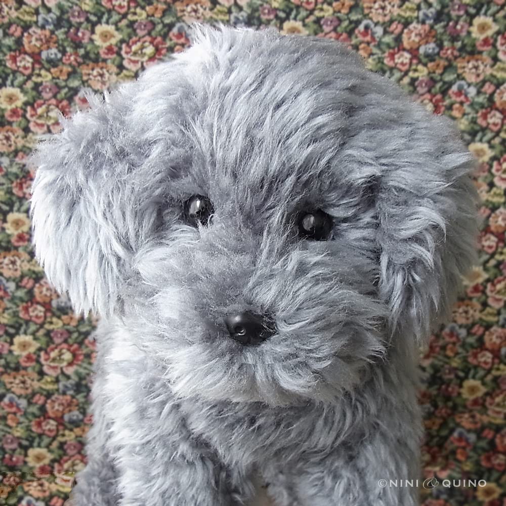 Ninian and Kino Realistic Toy Poodle Plush Dog and Freely Approximately 33cm Lifelike Pet (Gray Silver) - Poseable, Long,