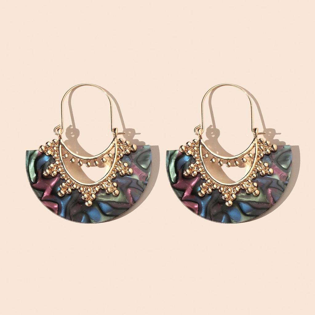 Colorful Fan-shaped Earrings for Women with a Simple and Personalized Temperament Earrings with Various Shapes and Studs Aluminium