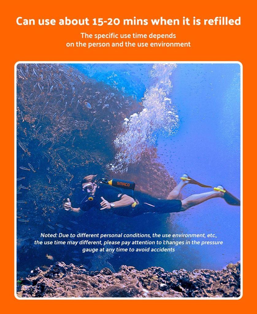 SMACO S400 Plus 1L Mini Scuba Diving Balloon для 15-20 минут использования Time Легкий и портативный комплект для дайвинга - зеленый