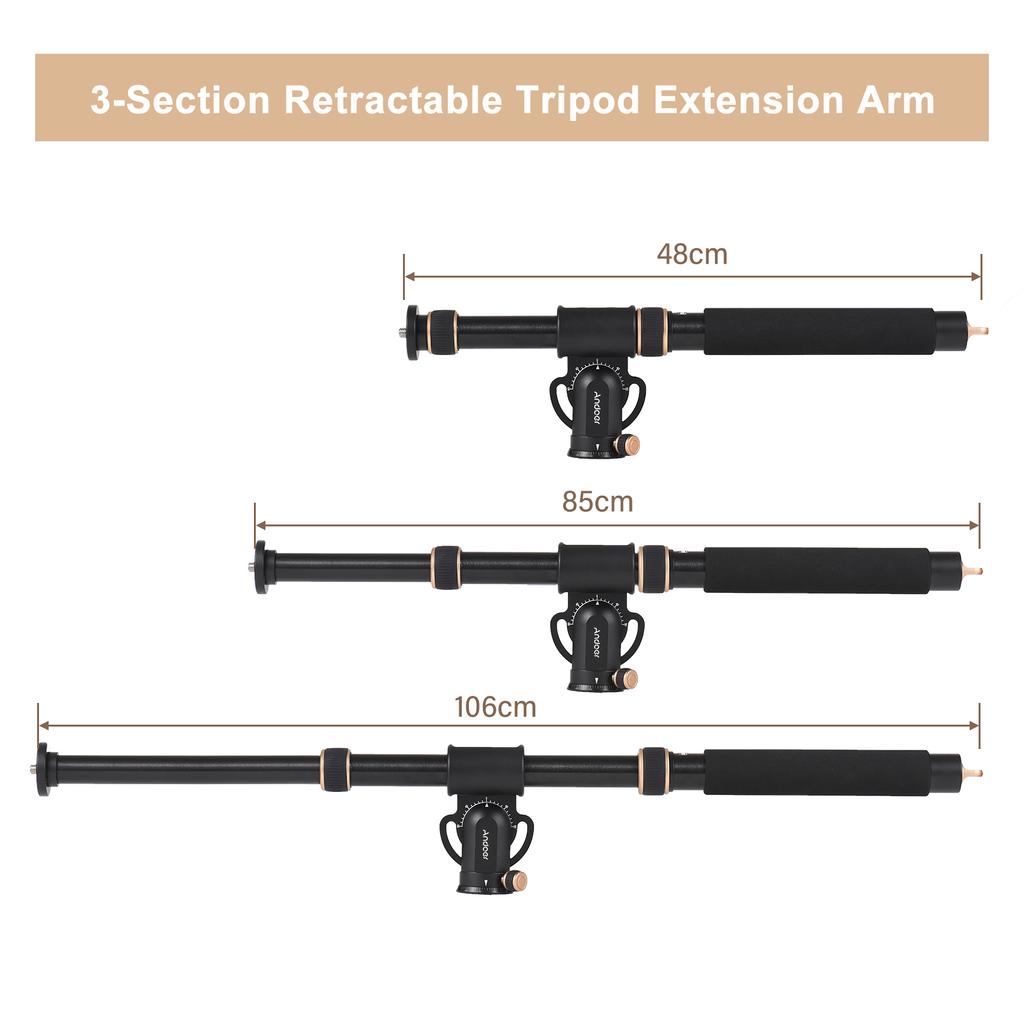 Andoer Universal Tripod Extension Arm Aluminum Alloy Detachable Extender Horizontal Centre Column