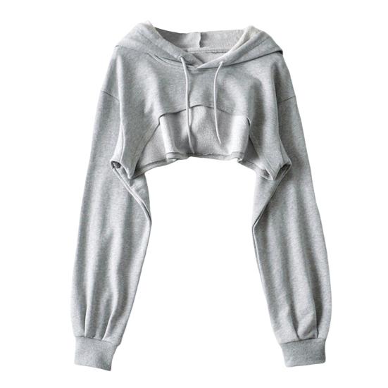 Женская короткая толстовка с капюшоном, однотонная, с длинными рукавами, с завязками на резинке, свободная, индивидуальная, спортивная, уличная, повседневная, топ