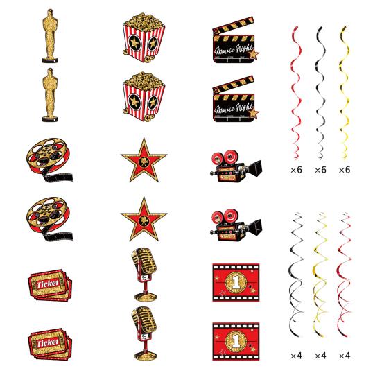 48 шт. подвесных завитков для вечернего показа фильмов, украшения из фольги, потолочные подвесные завитки, пленочный фон для вечеринки в стиле кино