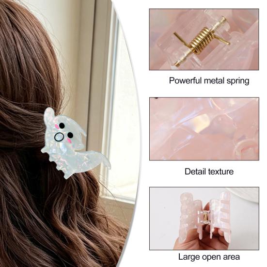 Halloween Party Hair Clip Claw, Cute Ghost Gripper, Firm Grip with Smiling Face Shimmer for Medium Long Hair, Comfortable Stylish Accessories