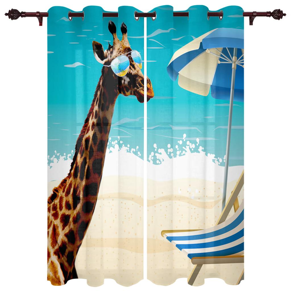 Fun Giraffe Animal Africa Watercolor Window Curtains Curtains for Living Room Decorative Items Living Room
