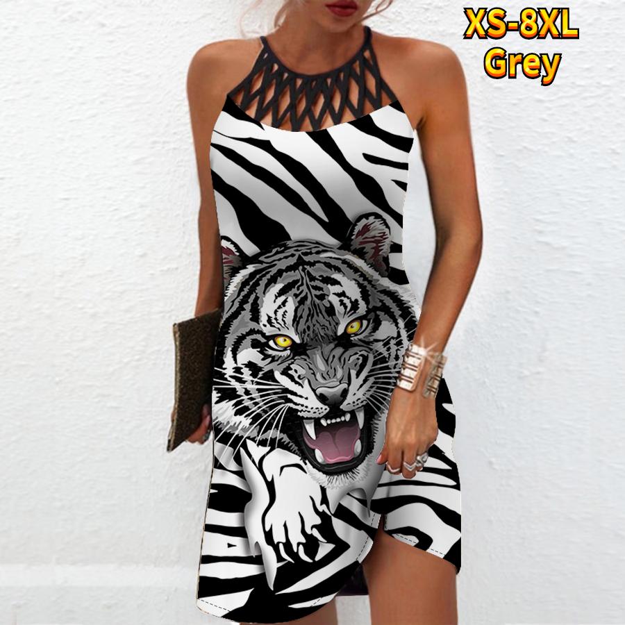 Летнее модное сексуальное платье без рукавов, мягкое повседневное платье с 3D тигровым принтом, платье на бретельках без рукавов, летнее платье на подтяжках