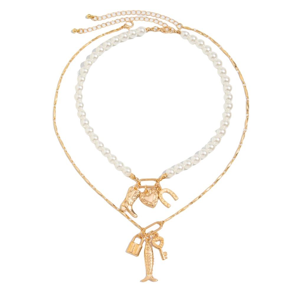 Ожерелье из металлической жемчужной ракушки, многослойное ожерелье в пляжном стиле, винтажное ожерелье из жемчужных бусин, пляж