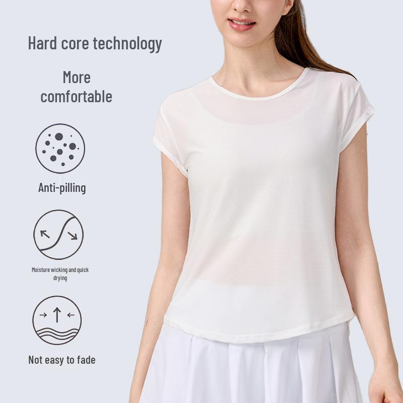 Женская быстросохнущая утягивающая футболка для йоги: Свободная фитнес-накидка с короткими рукавами