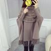 High Neck Sweater Women Autumn and Winter Loose Medium Length Tassel Shawl Cloak Solid Coat Blouse Knitted Sweater Bat Poncho