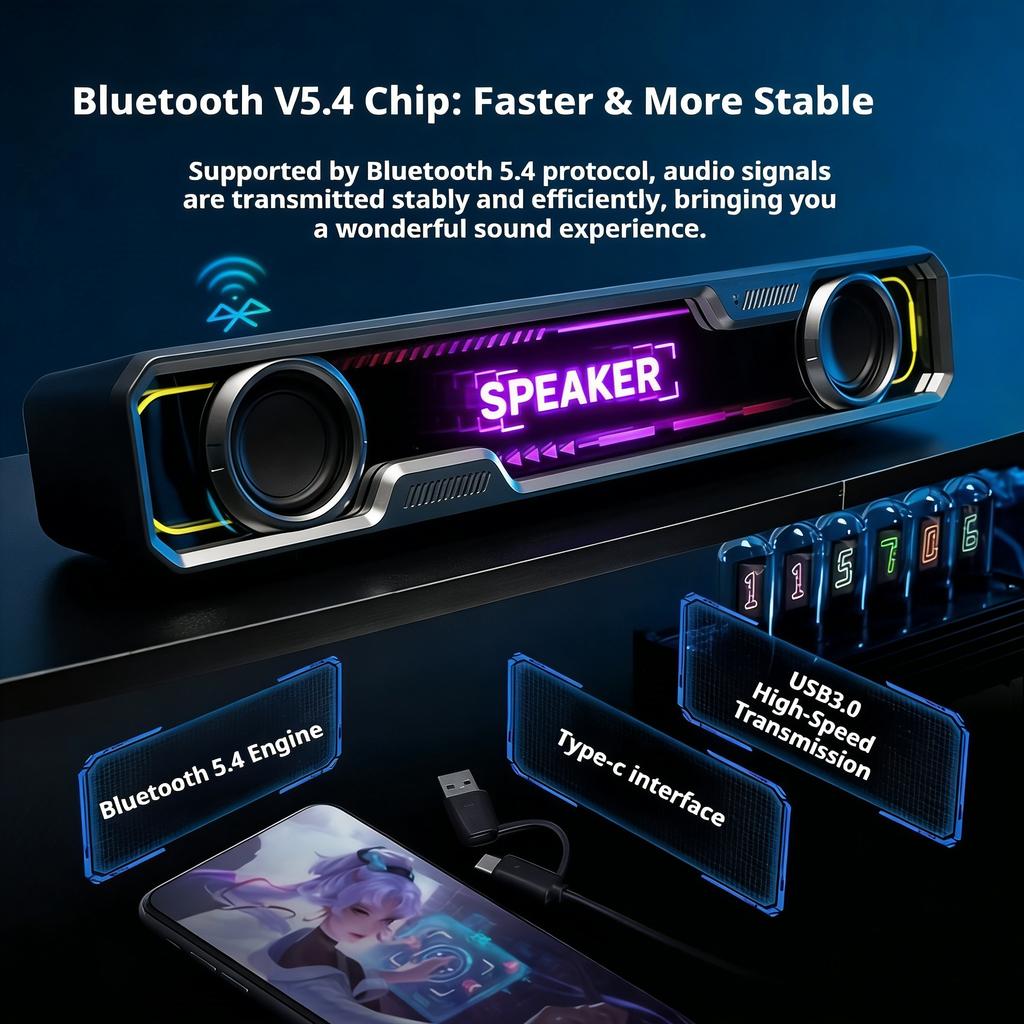 Компьютерный настольный высококачественный 4D объемный динамик Bluetooth USB питание Двойного назначения Высокогромкий микрофон Саундбар