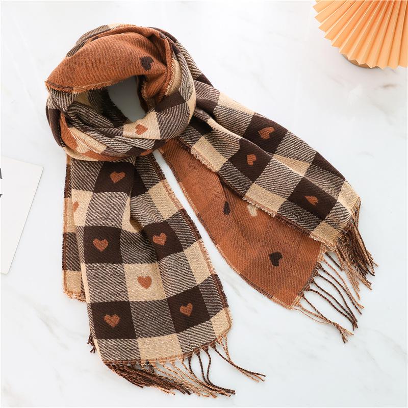 1PCS Autumn Winter Fashionable and Trend Plaid Scarf Luxury Women Color Matching Tassel Bib Scarves Imitation Cashmere Shawl