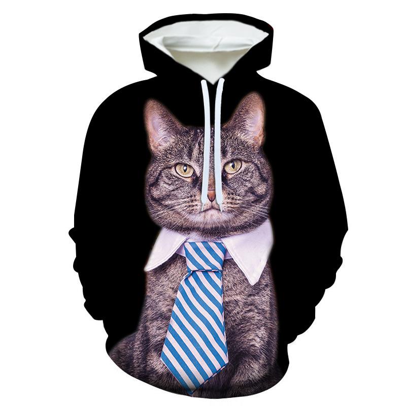 Новая мужская толстовка с капюшоном 3D Pet Cat Print Graphic Pullover Couple Sweatshirt Casual Fashion Womens Street Plus Size Sudaderas