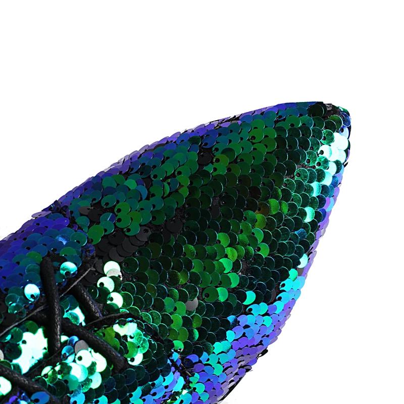 Модная женская новая обувь на низком каблуке со шнуровкой, с пайетками, европейского и американского стиля, для ночного клуба, большого размера, с высоким голенищем выше колена, длинные сапоги-мартини