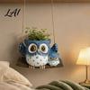 Hanging Flower Pot Decorative Owl Flowerpot Resin Swing Succulents Planter Cute Parent-child Garden Decor Planter with Hemp Rope for Indoor Outdoor
