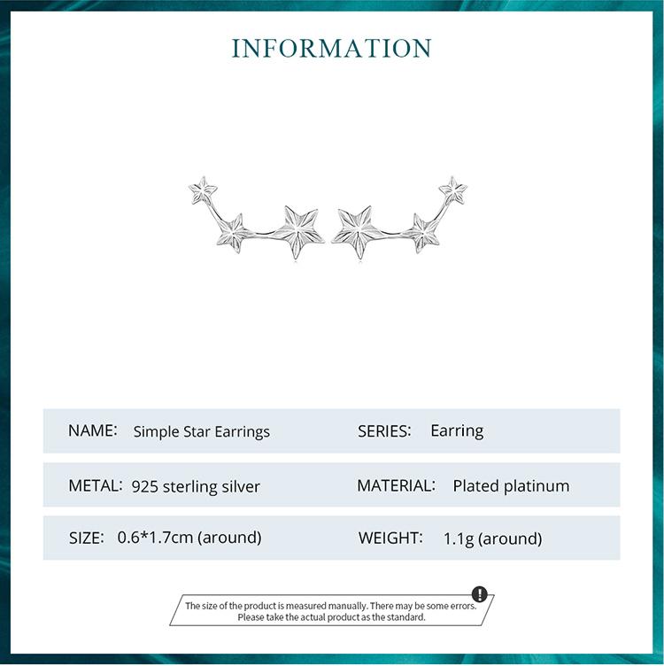 Женские серьги BAMOER из стерлингового серебра 925 пробы с блестящими цирконами и простыми звездами, ювелирные изделия