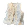 Women's Summer Organza Vest: Embroidered Sequins, Pearl Buttons, Sleeveless National Style