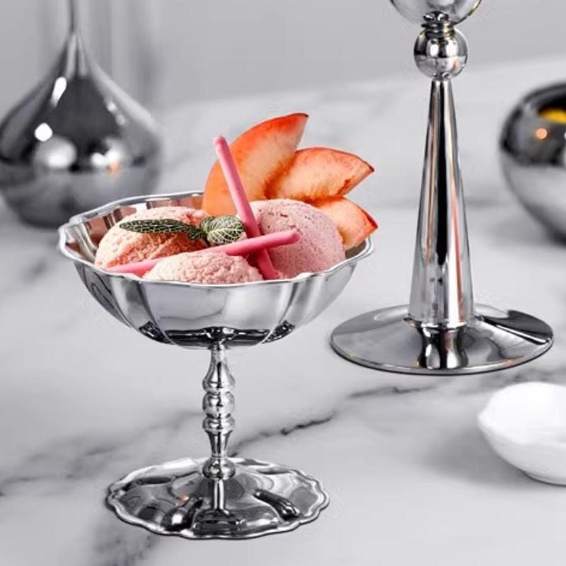 1 шт., чашка для мороженого из нержавеющей стали, фруктовая чаша, высокая чашка для молочного коктейля, высокая красивая салатница, декоративная для барной вечеринки