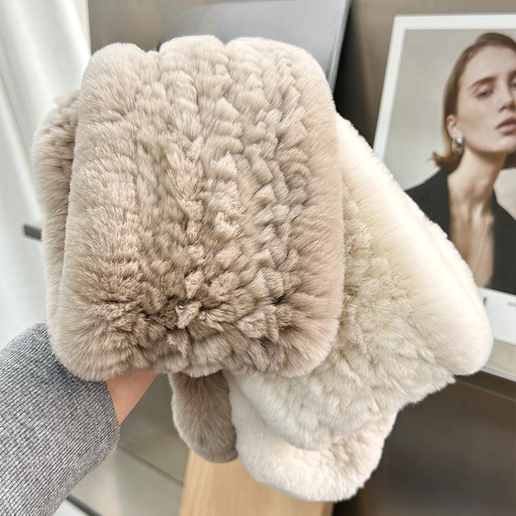 Real Rex Rabbit Hair Scarf Korean Version of Simple Fur Woven Wool Scarf Double-sided Plush Warm and Thickened Fur Collar Children