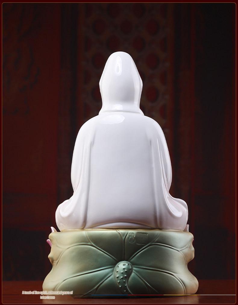 Red Robe Ceramic Guanyin Ornament – Home Worship Bodhisattva Statue for Living Room Decor