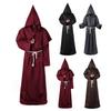 1 Set Halloween Cosplay Suit Robe Belt Necklace Set Hooded Long Sleeves Medieval Monk Witch Pastor Parties Performances Role-playing Costume