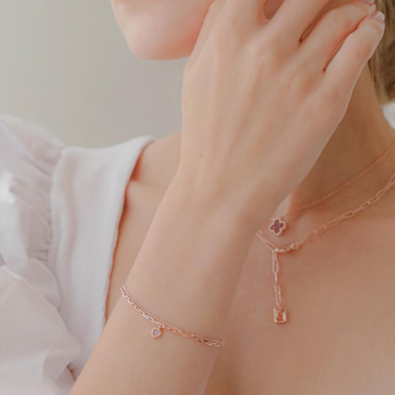 J.Lauren Серебряный Розовое Золото Лунный Камень Цепь Браслет с Драгоценными Камнями B0929