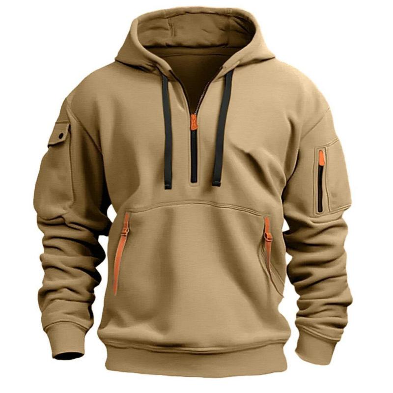 Fall And Winter Men's Casual Sports Multi-Zipper Arm Pocket Sweatshirt Pullover Hoodie