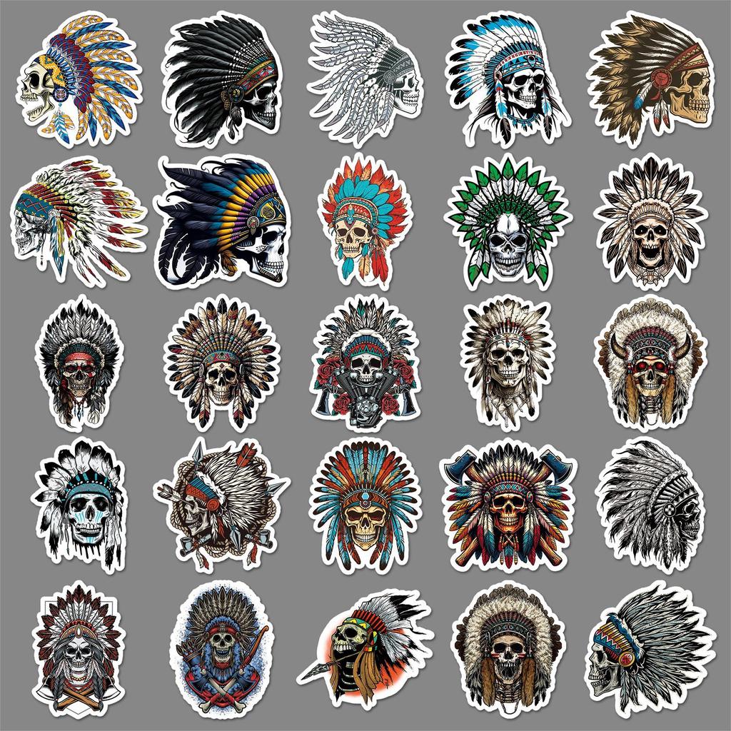 50 Наклеек Граффити с Черепом Вождя, Персонализированные Ужасы, Племенной Стиль, Декоративные Наклейки для Водяной Чашки, Мобильного Телефона, Скейтборда
