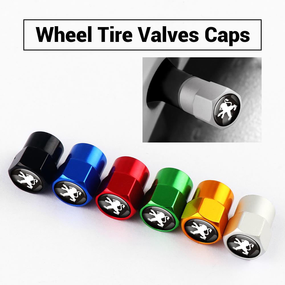 4pcs Car Wheel Valve Caps Stem Case Tire Valve Cover with Logo Auto Accessories For Peugeot 208 3008 308 2008 207 107 508 607
