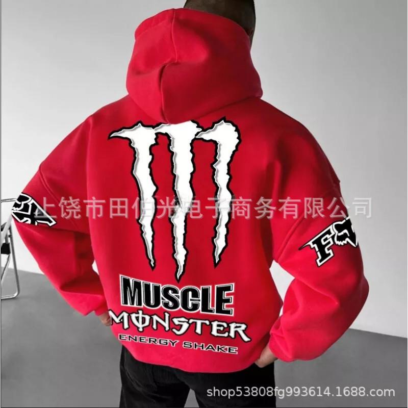 Mens Hooded Sweatshirt With Demon Print Loose Fit Warm Winter Casual Streetwear