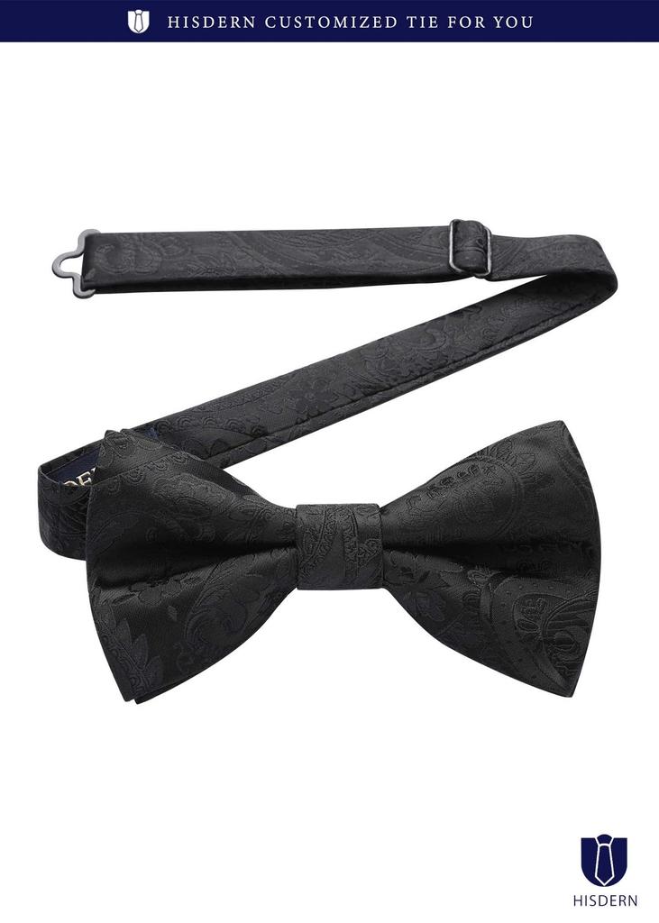 Черный галстук-бабочка для узора пейсли, галстук-бабочка, главный формальный бант, черный бант, легко надевать и снимать [HISDERN] для взрослых, для мужчин, набор в одно касание, галстук, галстук,