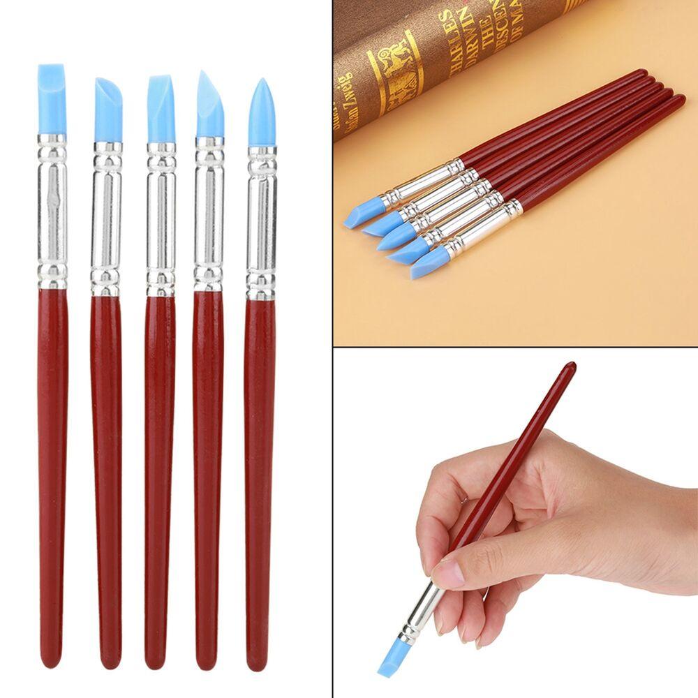 5Pcs Rubber Pen Tip Clay Carving Pen Wooden Handle Clay Sculpture Tools  Clay Sculpture