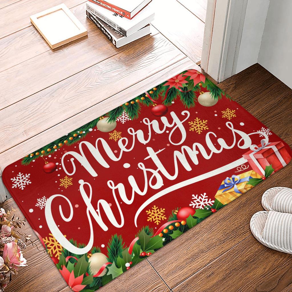 Snowman Pattern Merry Christmas Doormat Non-Slip Entrance Kitchen Bath Door Floor Mat Toilet Carpet Rug