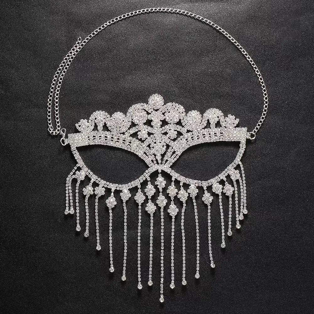 Luxury Face Chain Retro Veil Mask Bohemian Style Rhinestone Mask for Women