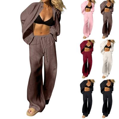 Женские комплекты из 2 предметов: Топы с длинным рукавом с драпировкой + Брюки с широкими штанинами, Комплекты для тренировок