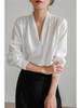 Retro French Fashion Women Satin V Neck Blouse for Spring Autumn Top