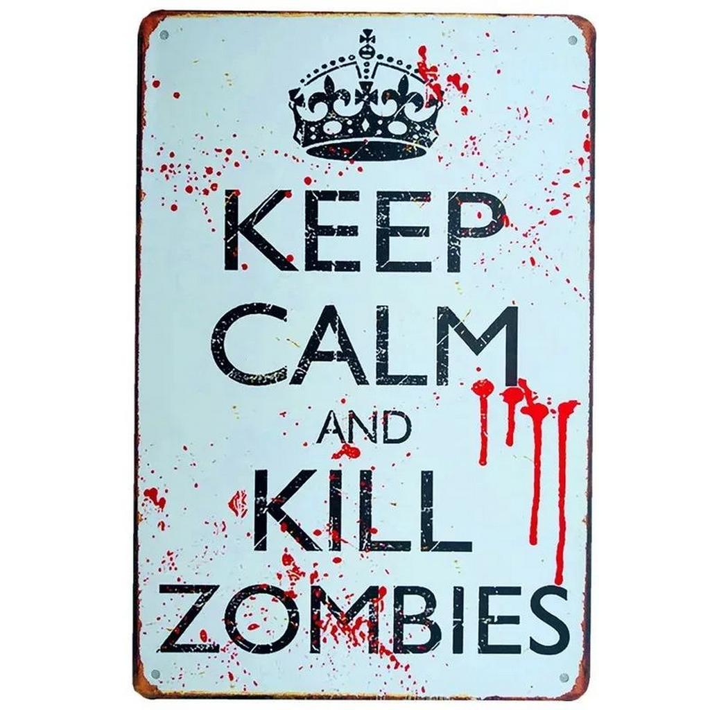 HD Metal Tin Sign Vintage Funny Warning  Restricted Area Wall Decor Retro Gun Zombie Radiation Sign for Home Bar Garage Man Cav