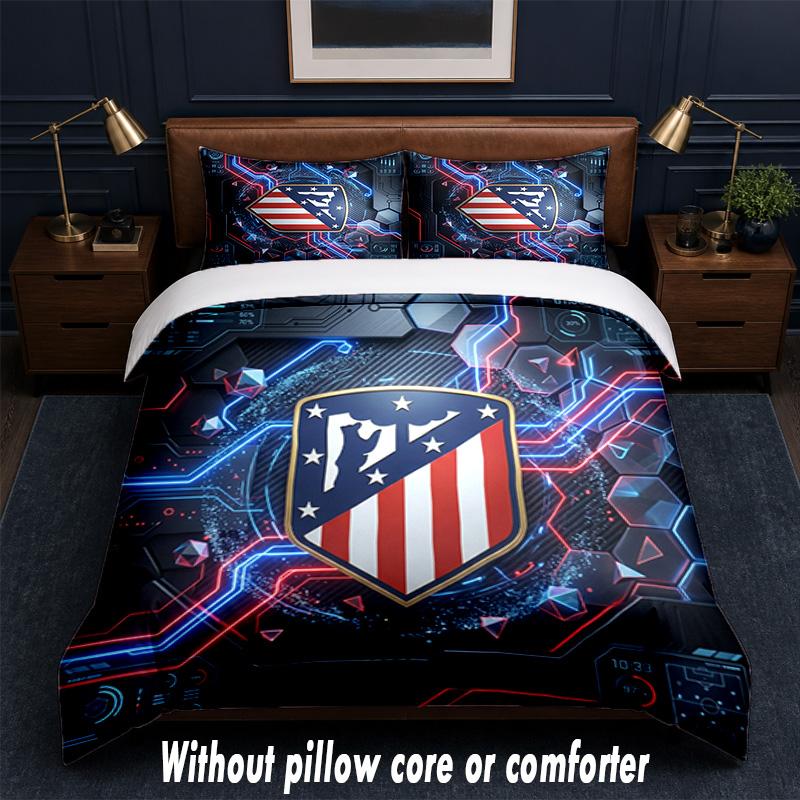 Atletico Madrid Design Bed Bedding Set 1 Duvet Cover + 2 Pillowcases Soft Breathable Household Bed Linens