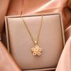 Light Luxury Shiny Zircon Rotatable Flower Pendant Necklace For Women Stainless Steel Romantic Spin Floral Plant Choker Jewelry