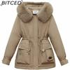 BITCED Winter Thickened Puffer Coat for Women with Waist-cinching, Slimming Fit, Hood and Large Fur Collar for Warmth