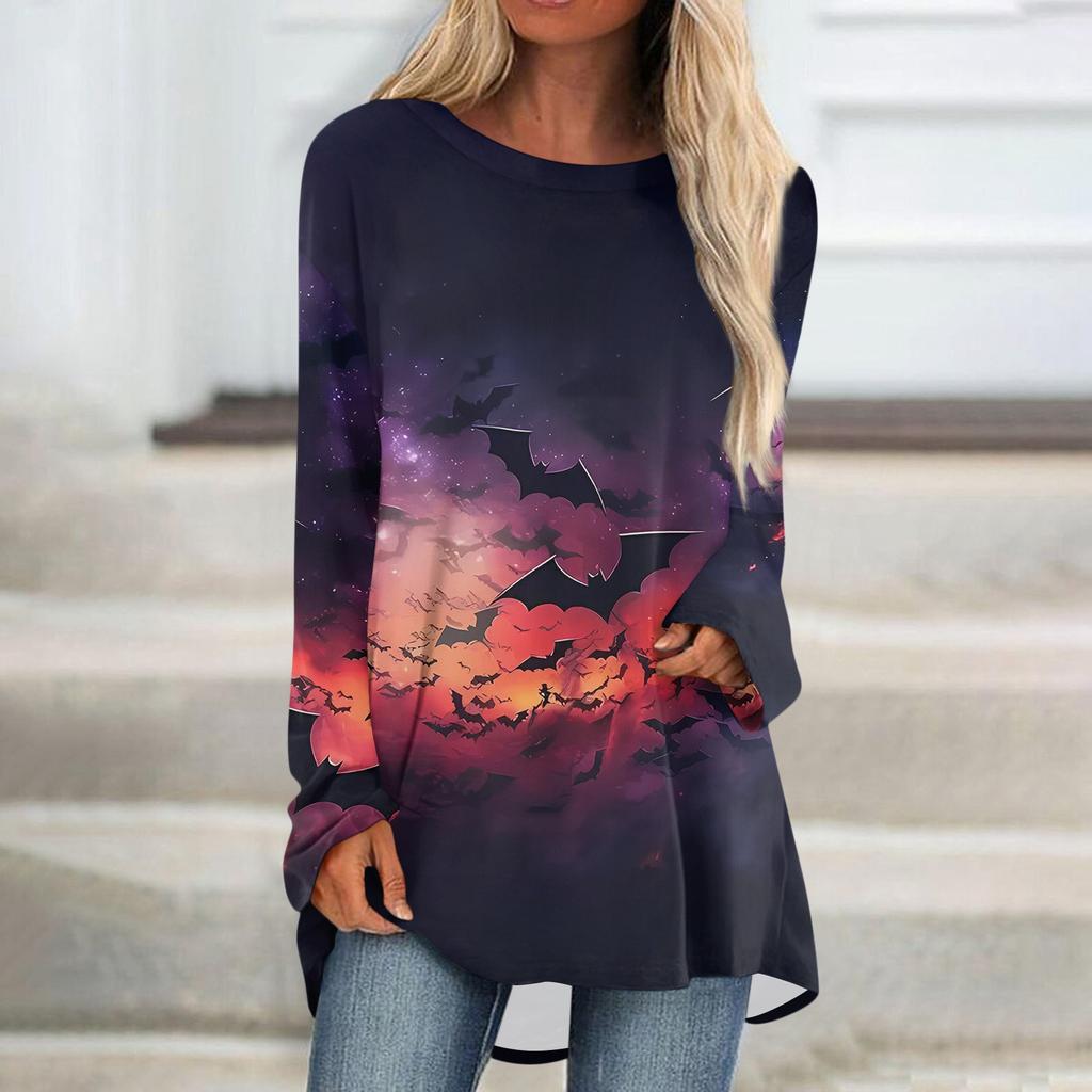 Women's Casual Fashion Halloween Print Long Sleeve Medium Length Top Blouse