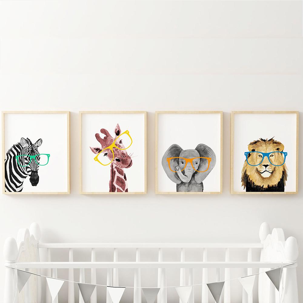 Сафари детеныши животных лев зебра в очках постеры холст картина детская настенная живопись печать детская комната фотографии скандинавский детский декор