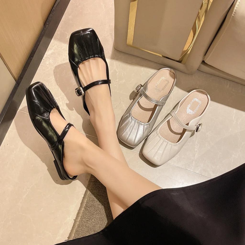 Обувь женская женские тапочки шлепанцы закрытый носок лоферы модные мягкие плоские повседневные резиновые ПУ ажурные базовые лоферы мюли женская обувь