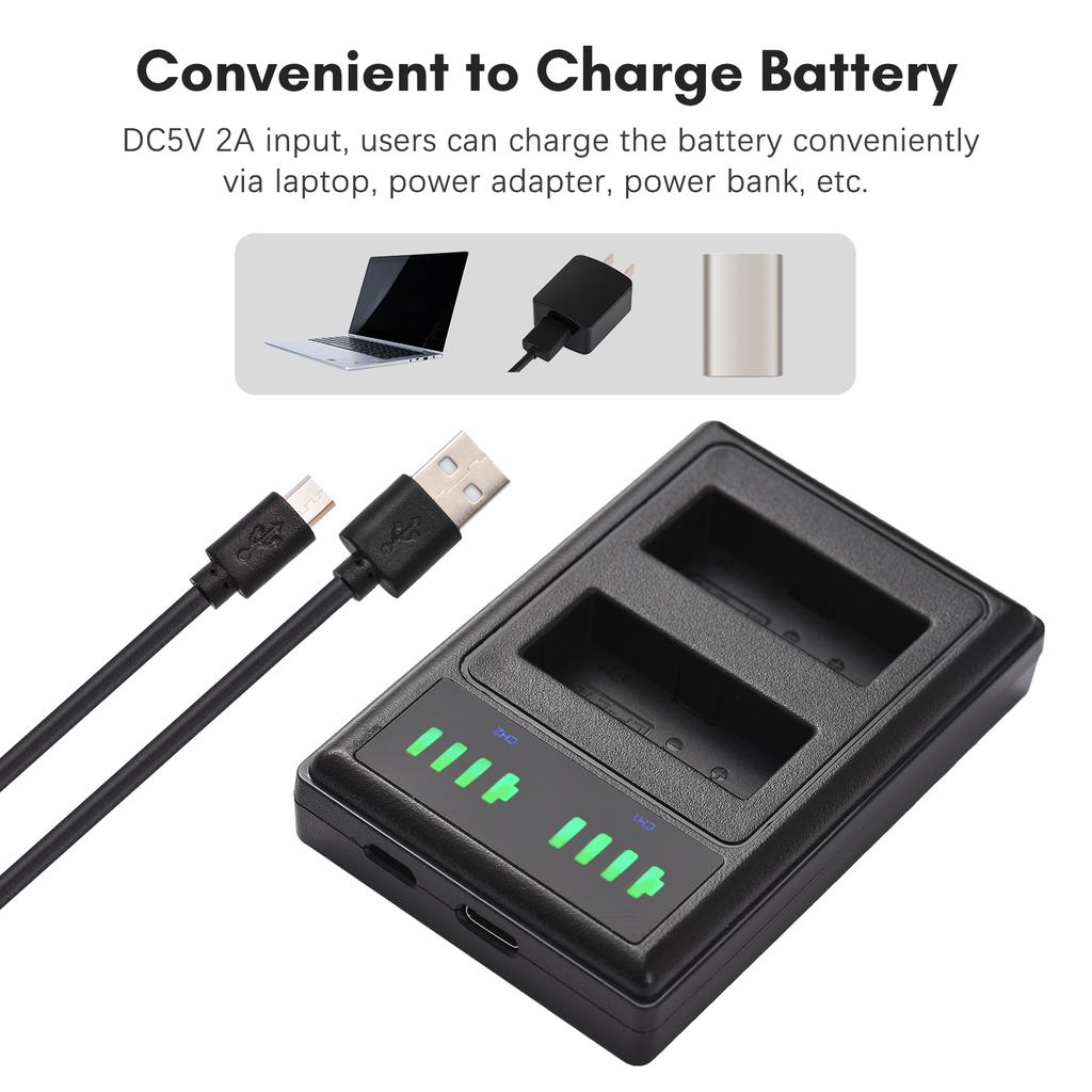 LP-E10 Battery Charger 2-slot with LED Indicators 2pcs LP-E10 Batteries 7.4V 2200mAh with USB